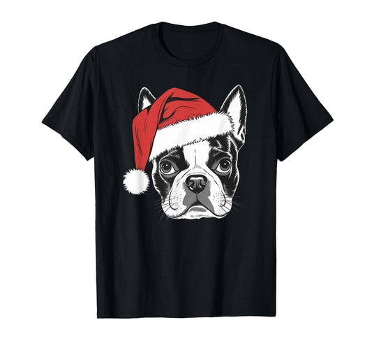 Joyful Boston Terrier Santa Dog on Boston Terrier Christmas T-Shirt for Men Women Kids