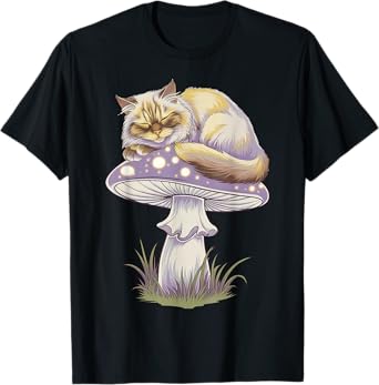 Magical Himalayan Cat on Glowing Mushroom T-Shirt