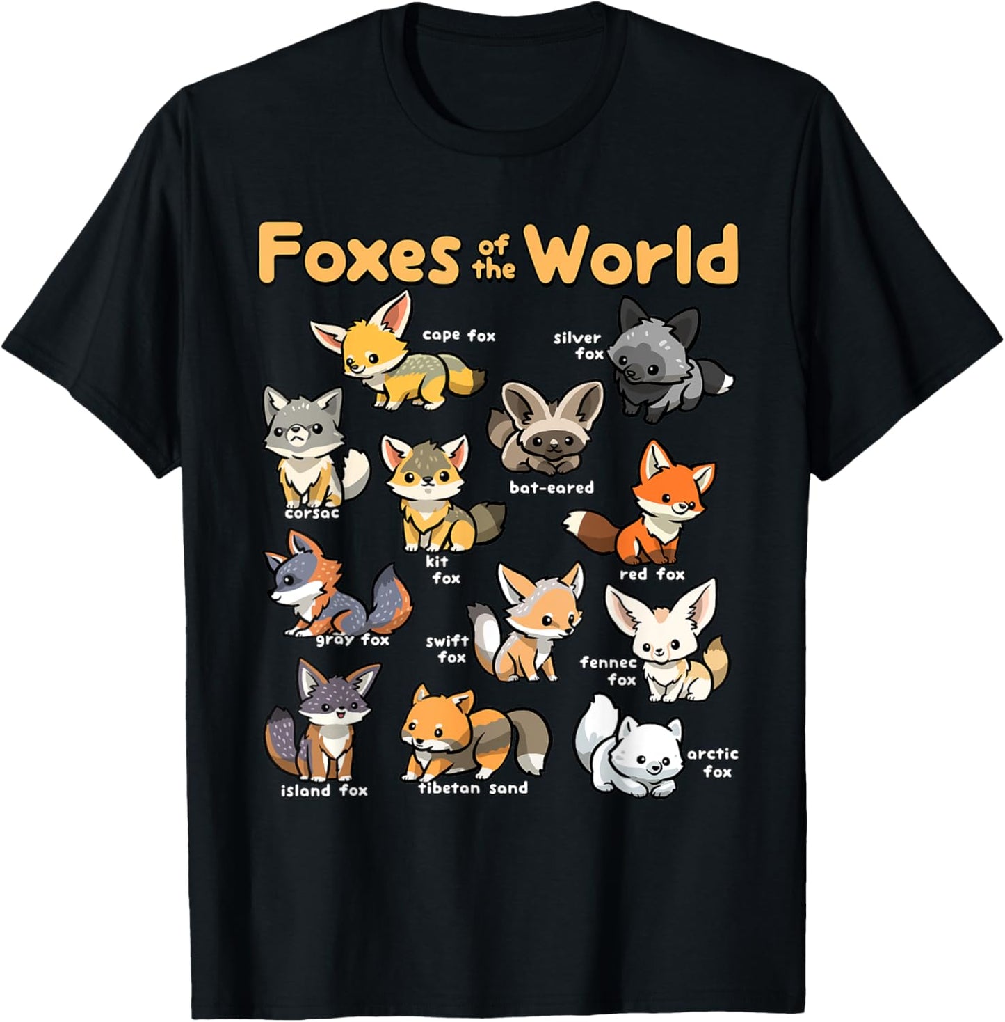 Kawaii Fox Animals of the World Educational Animal Fox Lover T-Shirt