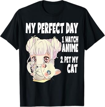 Funny My Perfect day Anime and Cat Lover Manga T-Shirt