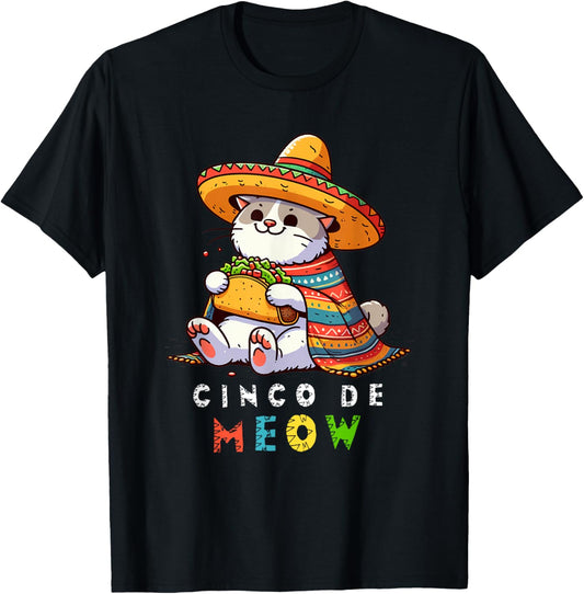 Cinco De Meow with Smiling Cat Taco and Sombrero T-Shirt