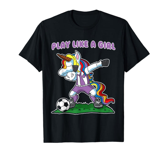 Soccer Unicorn Play Like A Girl Womens Kids Girls Gift T-Shirt