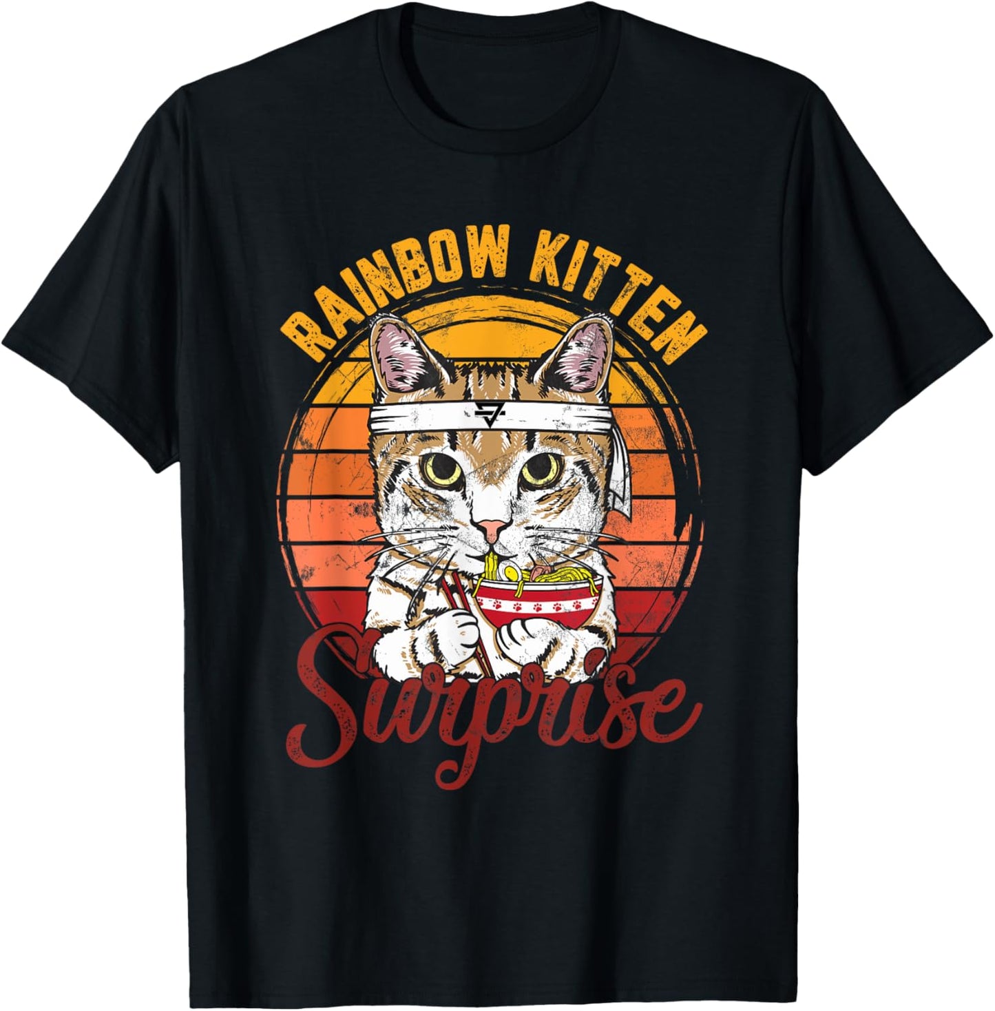 Animals Vintage Cats Rainbow Cat Kitten Surprise & Ramen T-Shirt