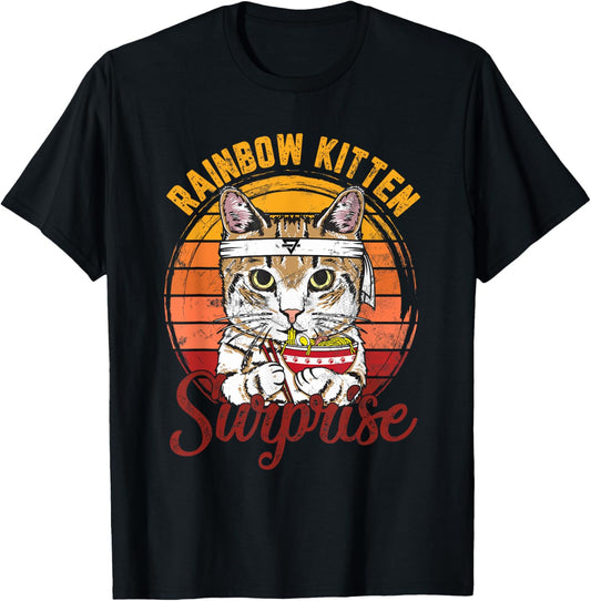 Animals Vintage Cats Rainbow Cat Kitten Surprise & Ramen T-Shirt