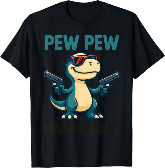 Crazy T-Rex - Funny Dinosaur with Revolver T-Shirt