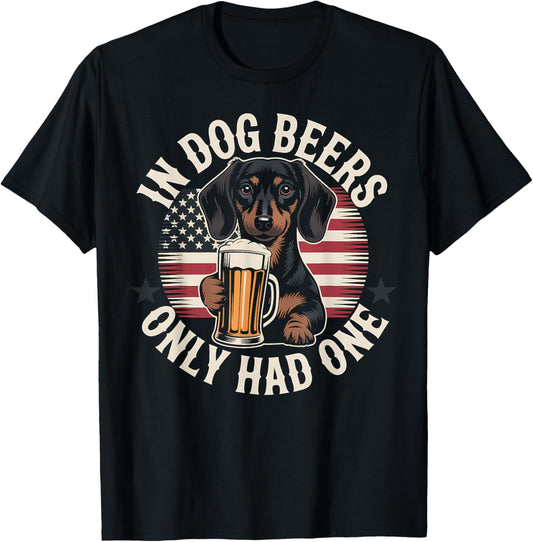 Dachshund Dog Beers American Flag Funny Gift Men Women T-Shirt