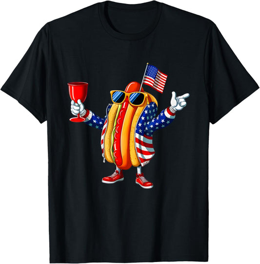 4th of July Hotdog Funny Fourth of July Patriotic USA Flag T-Shirt