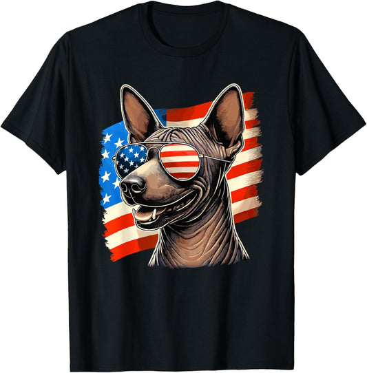 American USA Flag American Hairless Terrier 4th Of July T-Shirt