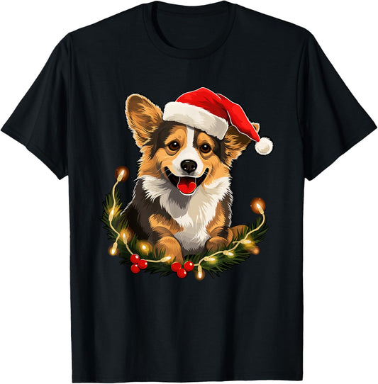 Cute Corgi Dog Christmas Lights Santa Hat Xmas Pajama T-Shirt