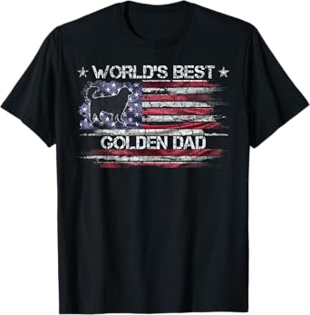 Vintage American Flag World's Best Golden Retriever Dog Dad Men Women Kids T-Shirt