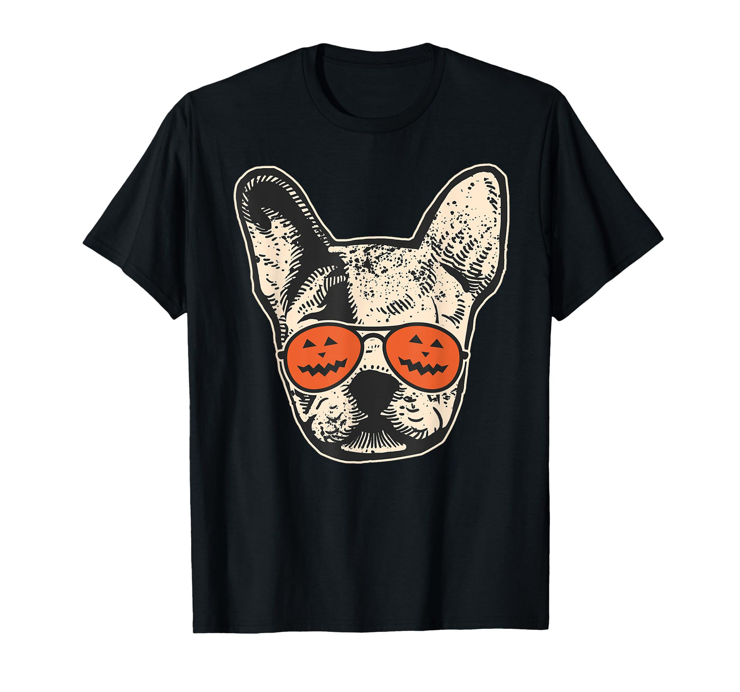 Frenchie in Pumpkin Sunglasses - French Bulldog Halloween T-Shirt