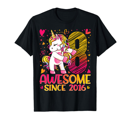 8 Years Old Flossing Unicorn Gifts 8th Birthday Girl Party T-Shirt