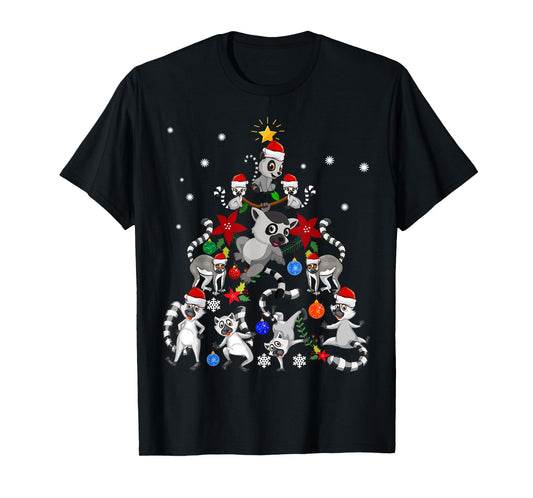 Lemur Christmas Tree Santa Hat Xmas Holiday Costume For Kids T-Shirt