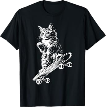 Funny Cat Skateboard Skater Graphic T-Shirt