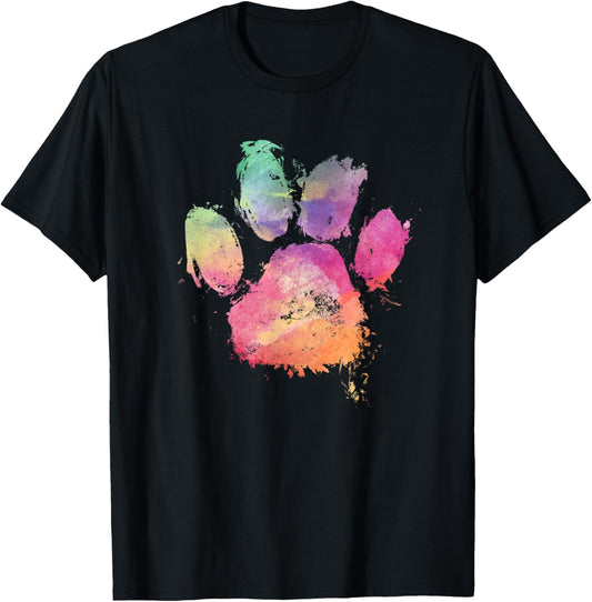 Cat Dog Paw Print Watercolor Rainbow Abstract Animal Lover T-Shirt