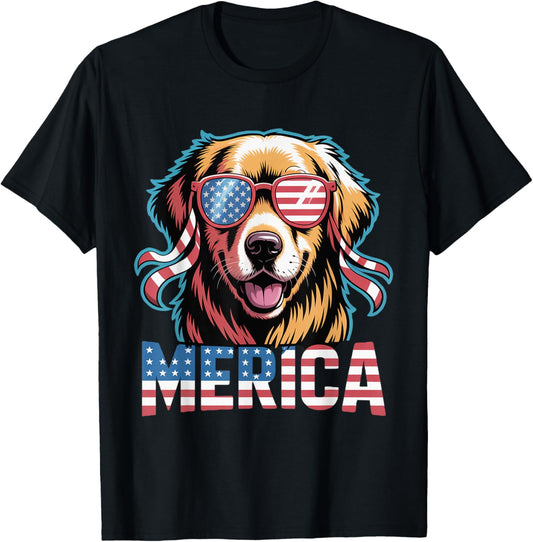 Golden Retriever Merica Dog Patriotic 4th Of July T-Shirt