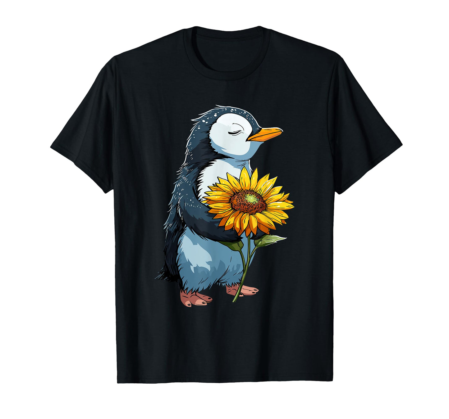 Penguin Holding Sunflower Cute Penguin Lover T-Shirt