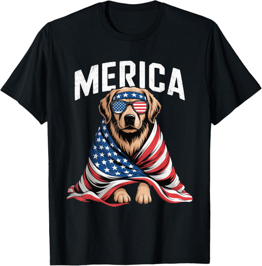 Golden Retriever Merica Dog Patriotic 4th Of July T-Shirt