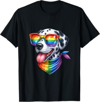 Colorful Dalmatian Dog Vibes Happy Spotted Pride Pup Rainbow Men Women Girls Kids T-Shirt