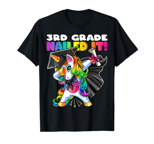 Dabbing Unicorn 3rd Grade Graduation Cap Gown Gift Girls T-Shirt