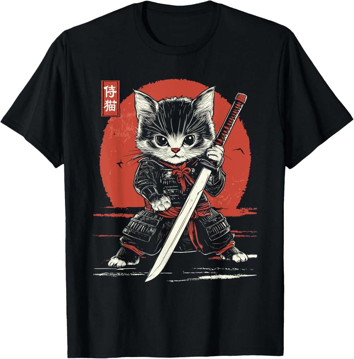 Japanese Samurai Cat Kawaii Ninja Cat T-Shirt
