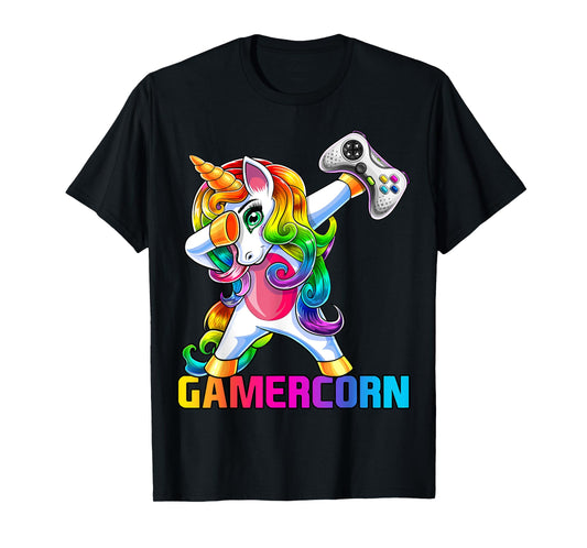 Gamercorn Dabbing Unicorn Video Game Controller Gamer Girl T-Shirt