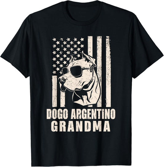 Dogo Argentino Dog Grandma American Flag Gifts for Women Dog T-Shirt