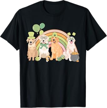 Cute Golden Retriever Dog Rainbow Irish St Patrick's Day Men Women Kids T-Shirt