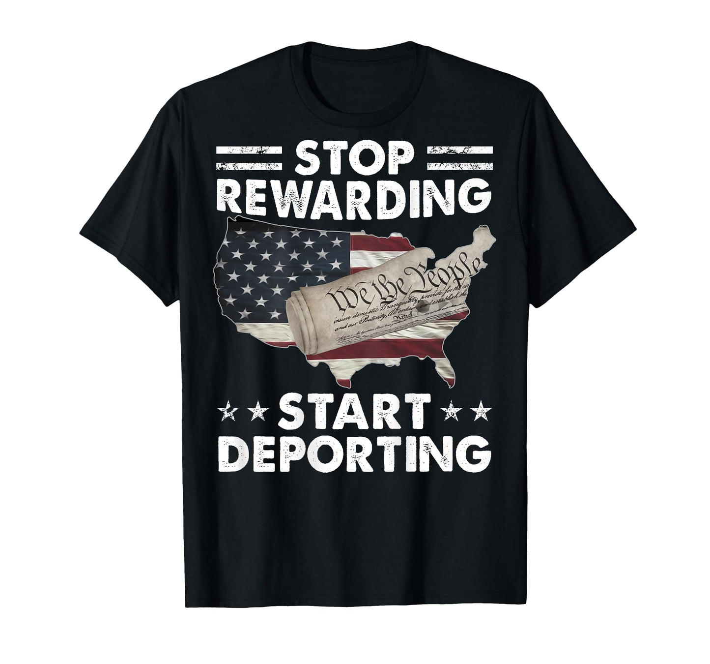 Stop Rewarding Start Deporting Vintage American Flag (BACK) T-Shirt