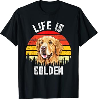 Vintage Life Is Golden Funny Golden Retriever Dog Lover T-Shirt for Men Women Girls Kids