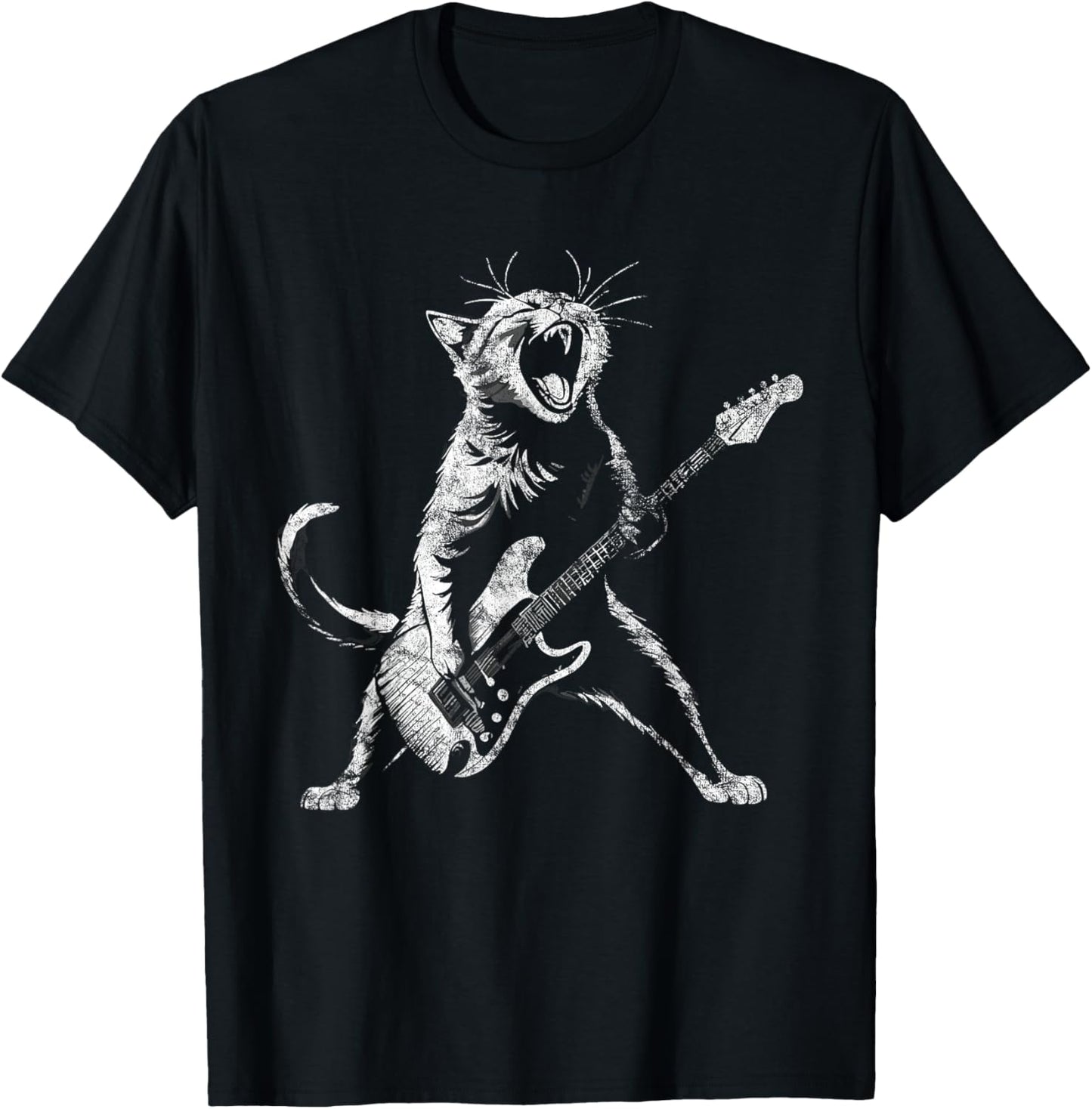 Retro funny guitar cat rock cat playing guitar T-Shirt
