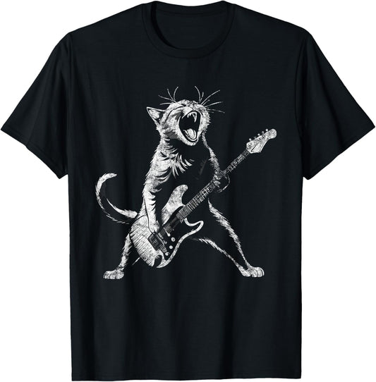 Retro funny guitar cat rock cat playing guitar T-Shirt