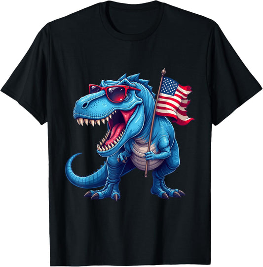 4th Of July Dinosaur Holding A Usa Flag T-Shirt