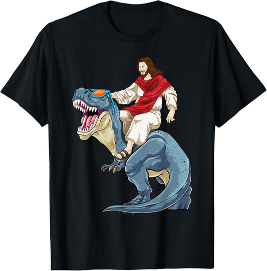 Jesus Riding Dinosaur Shirt Funny Christian T-Rex Jesus Joke T-Shirt