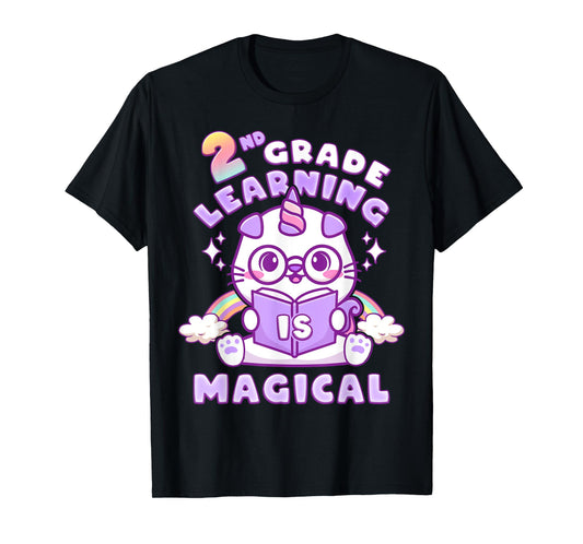Back To School First Day of 2nd Grade Girl Unicorn Cat T-Shirt