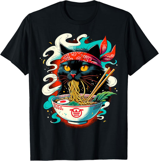 Cat Ramen Noodle Japanese Anime Kawaii Cat T-Shirt
