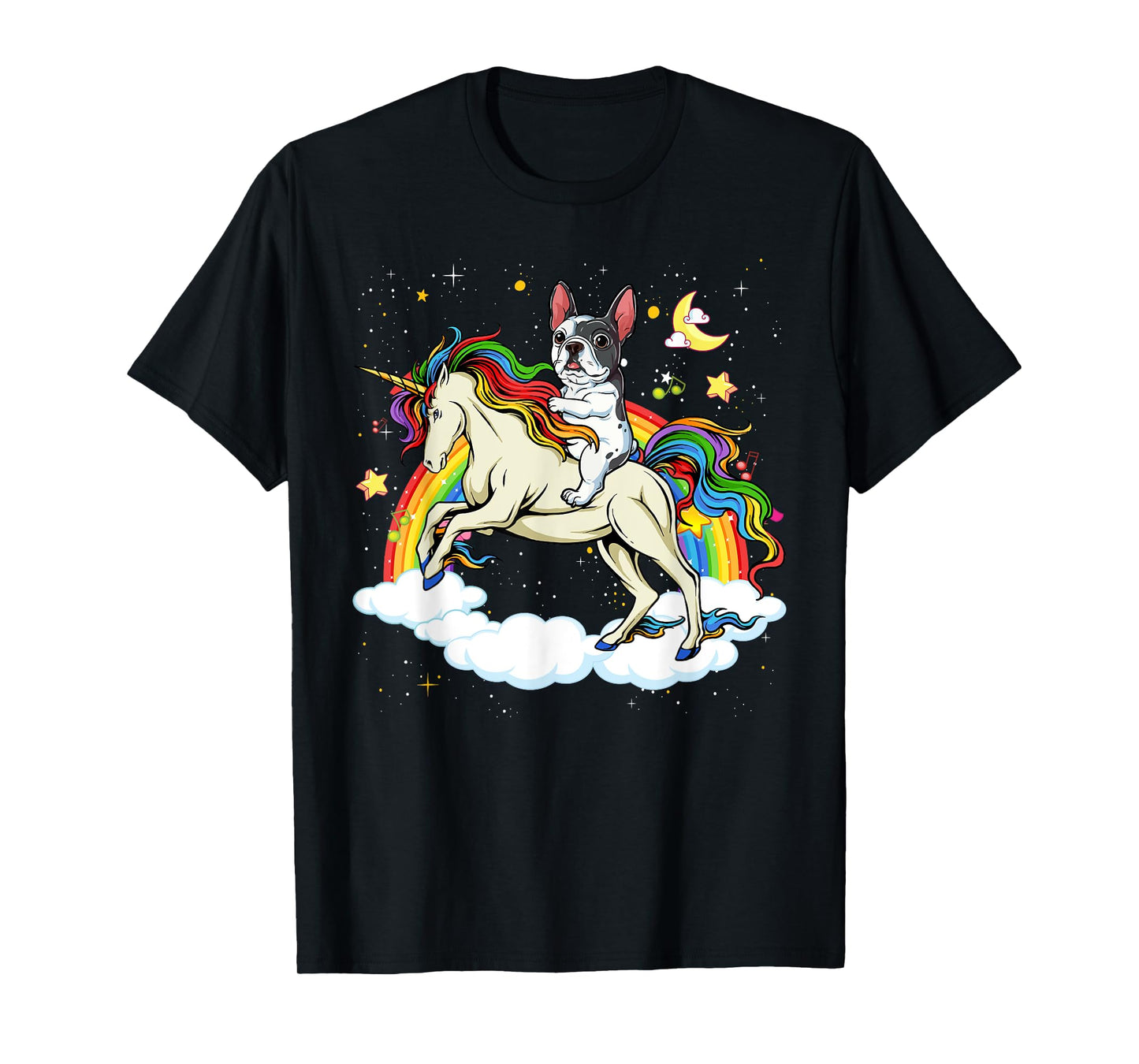 Boston Terrier Riding Unicorn Gifts Boys Girls Kids Rainbow T-Shirt