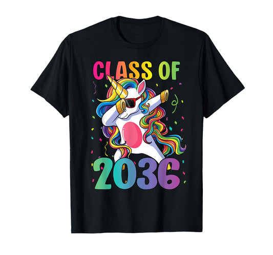 Class of 2036 Shirt Girls Kids Dabbing Unicorn Grow With Me T-Shirt