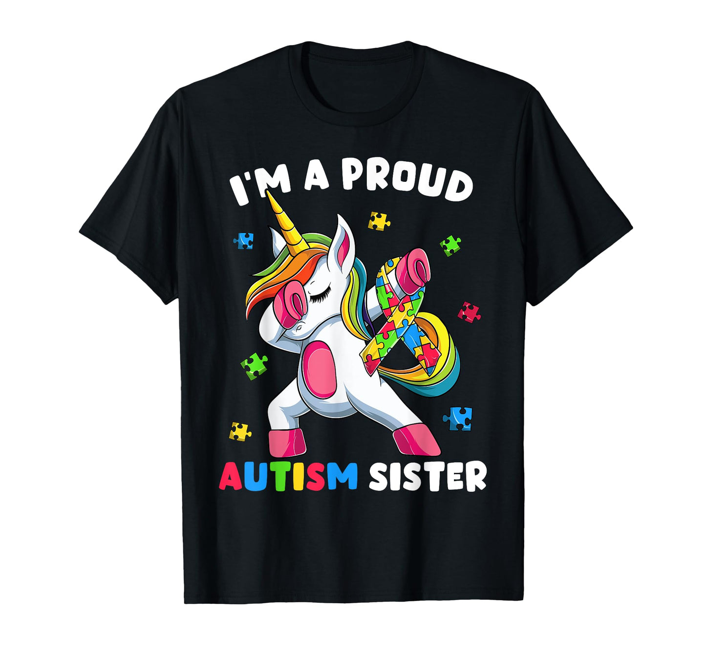 Proud Autism Sister Dab Dance Shirts, Girls Dabbing Unicorn T-Shirt
