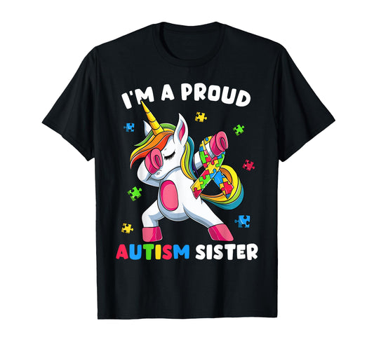 Proud Autism Sister Dab Dance Shirts, Girls Dabbing Unicorn T-Shirt