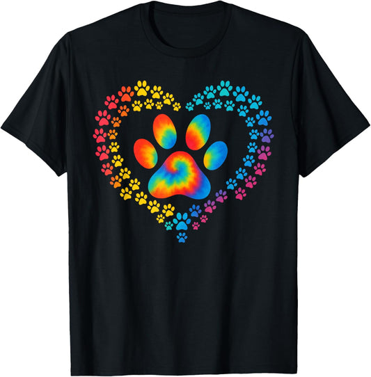 Tie Dye Paw Heart for Dog Fans T-Shirt