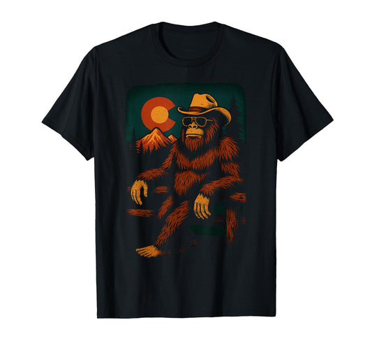 Colorado Cowboy Bigfoot Sasquatch Western Sunset Vibes T-Shirt
