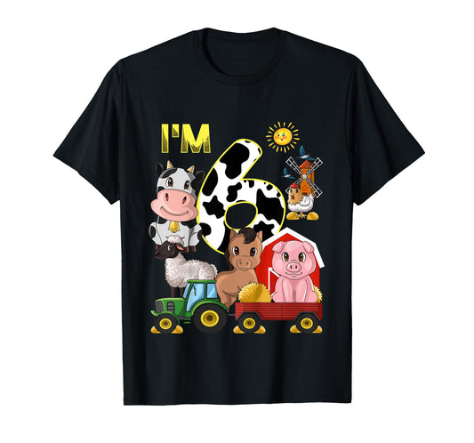 Kids Farm Animals Tractor 6th Birthday 6 Year Old Birthday Party T-Shirt
