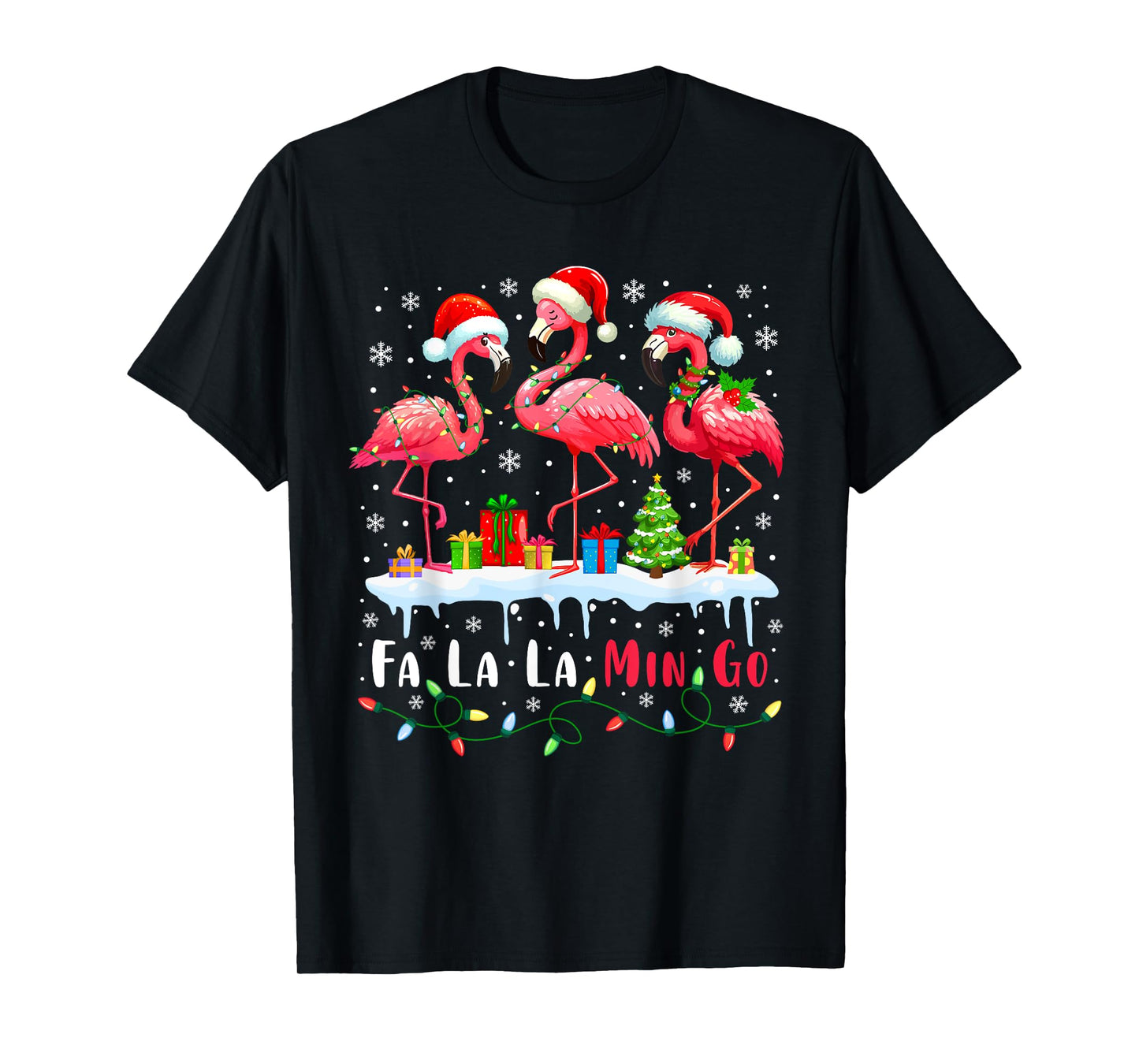 Fa La La Mingo Flamingo Christmas Tropical Xmas Tree Lights T-Shirt