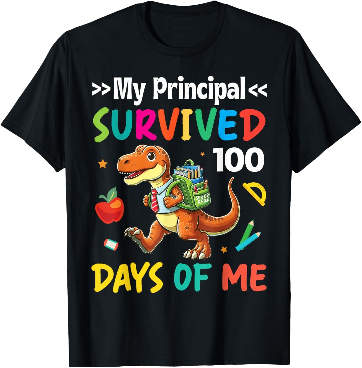 Dinosaur Student My Principal Survived 100 Days of Me School T-Shirt