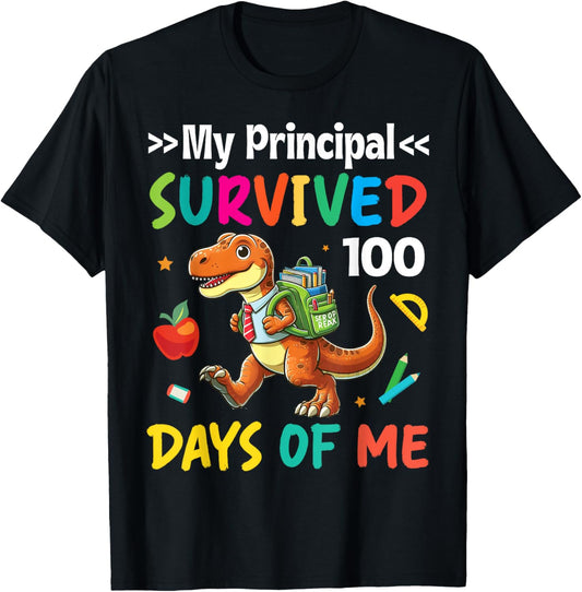 Dinosaur Student My Principal Survived 100 Days of Me School T-Shirt