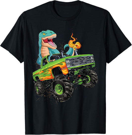 Trex Dinosaur Monster Truck Crushing Cars Kids birthday Boys T-Shirt