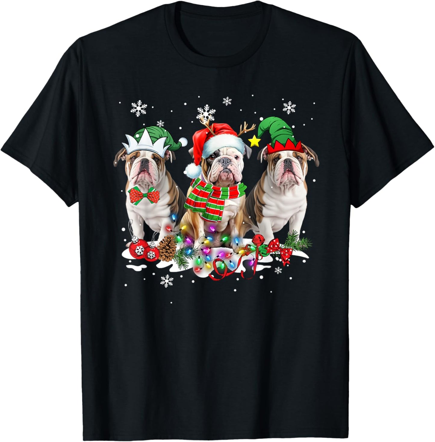 Funny Christmas Pajama Dog Santa English Bulldog Dog T-Shirt