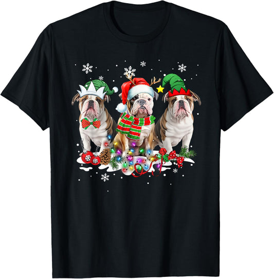 Funny Christmas Pajama Dog Santa English Bulldog Dog T-Shirt