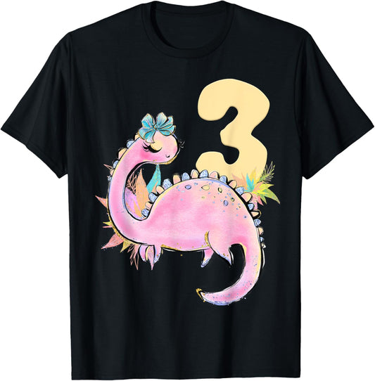 3rd Birthday Girl Dinosaur Pink Dino Party Outfit Three T-Shirt